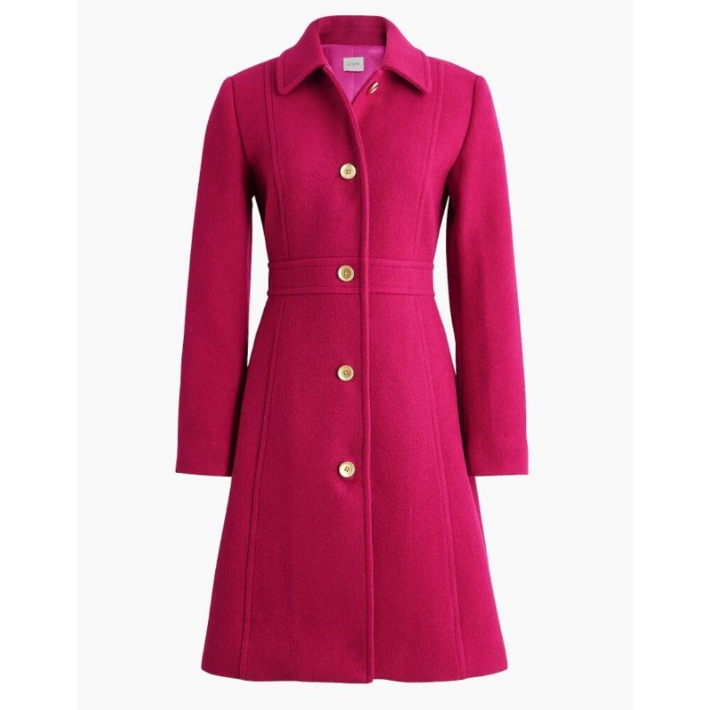 NWT Women's J.Crew Wool-Blend Lady Day Coat Brilliant Berry US Size 8